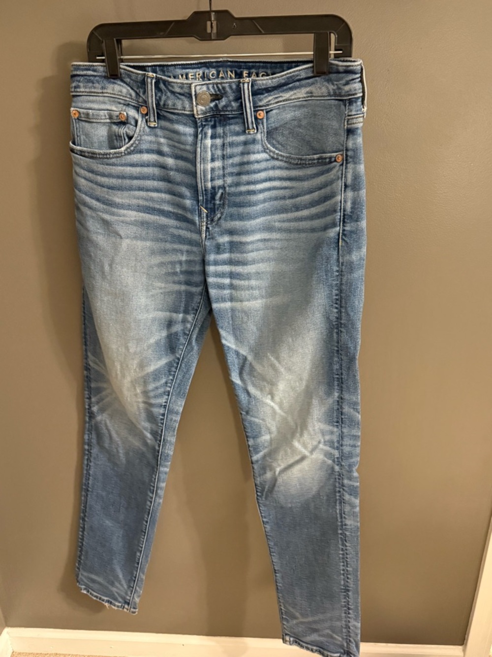 American Eagle Outfitters Distressed Athletic Skinny Medium Blue Denim Jeans